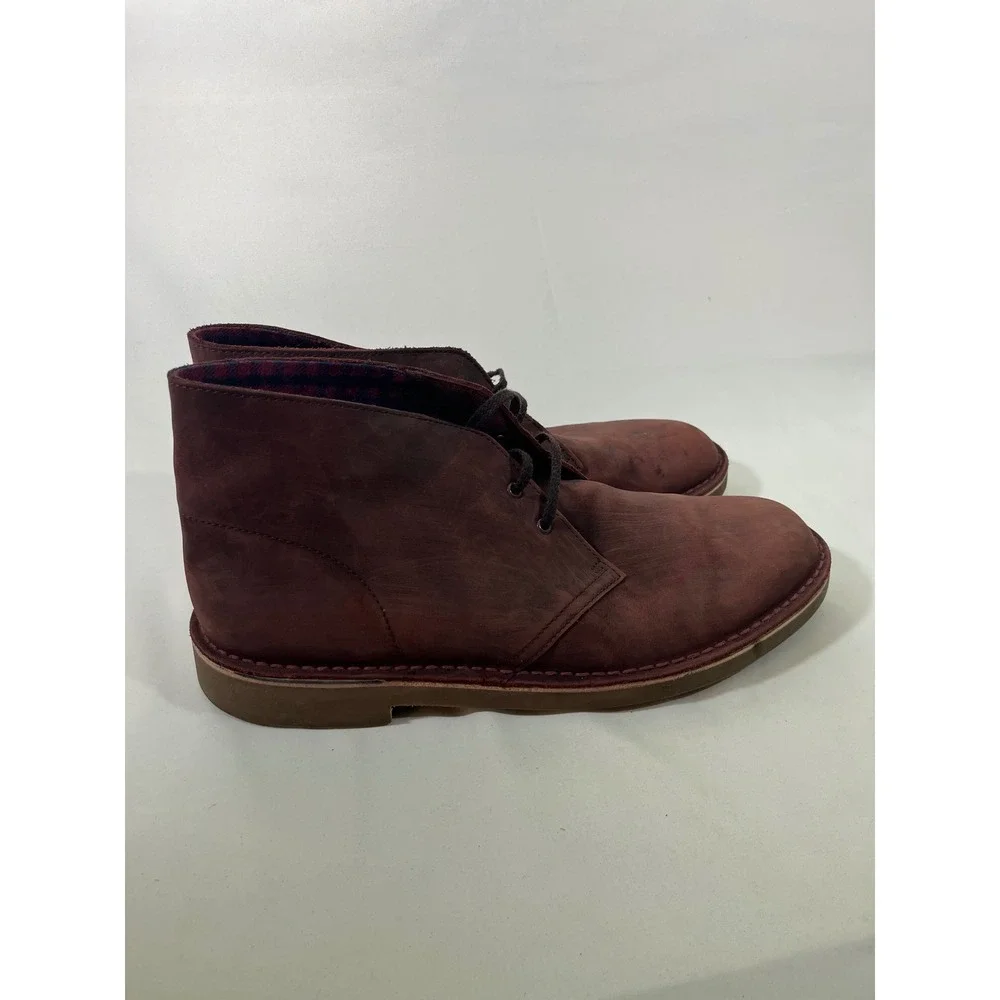 Clarks Desert Ankle Boots Burgundy Suede Chukka Dress Causal Classic Men Sz 10.5